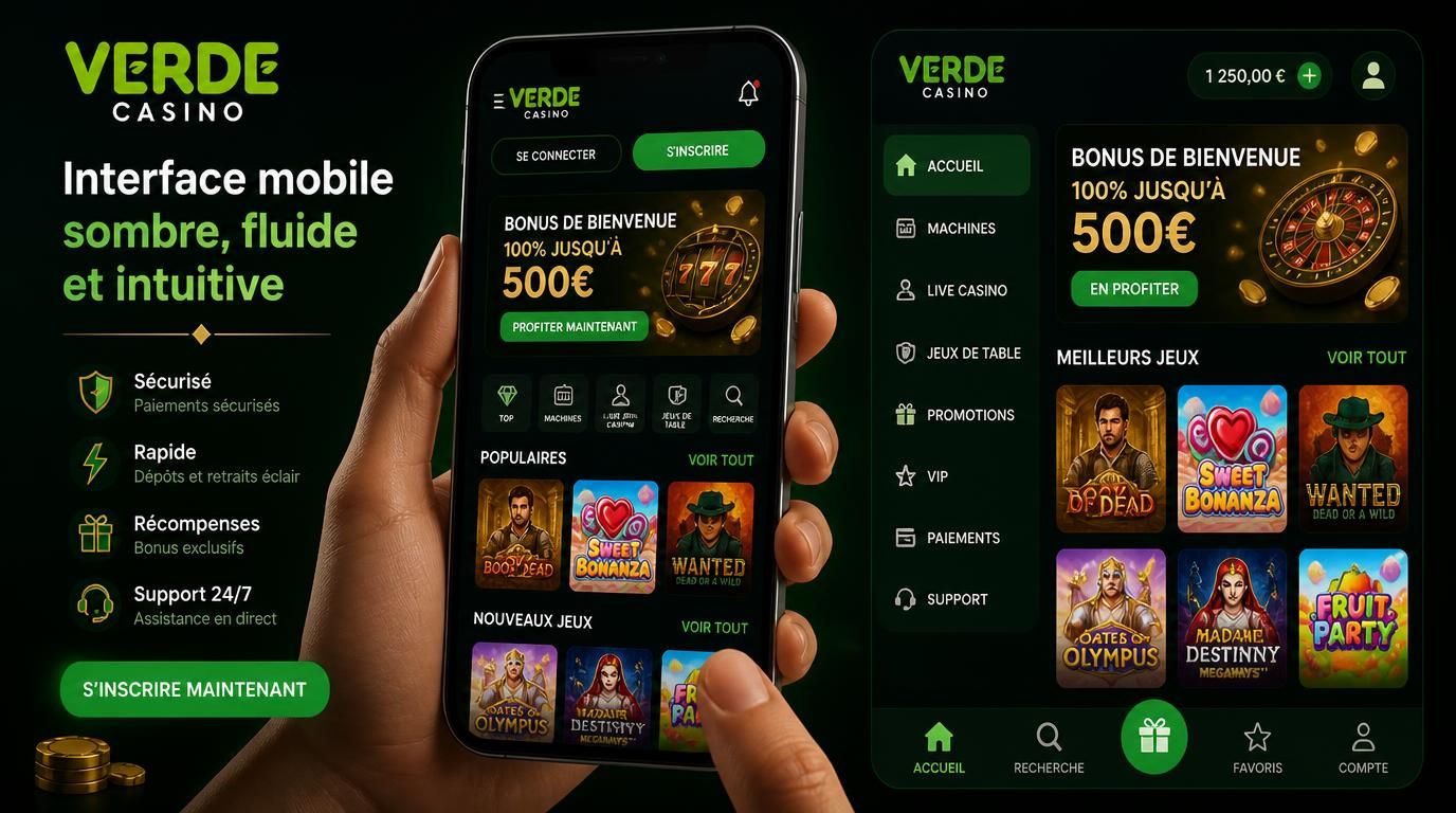  Vue de l’interface mobile compacte et sombre de Verde Casino