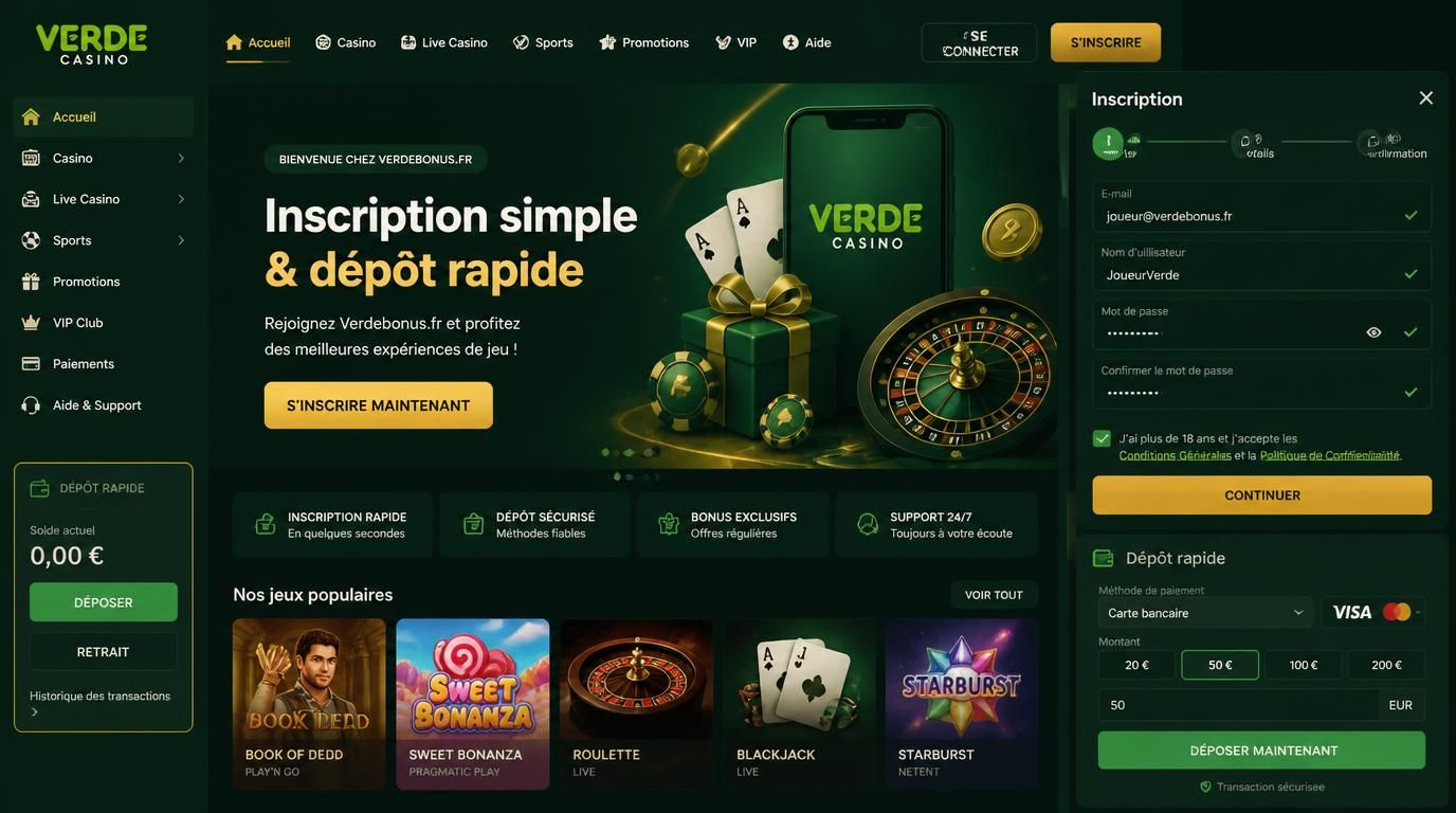 Processus d’inscription fluide et interface directe chez Verde Casino
